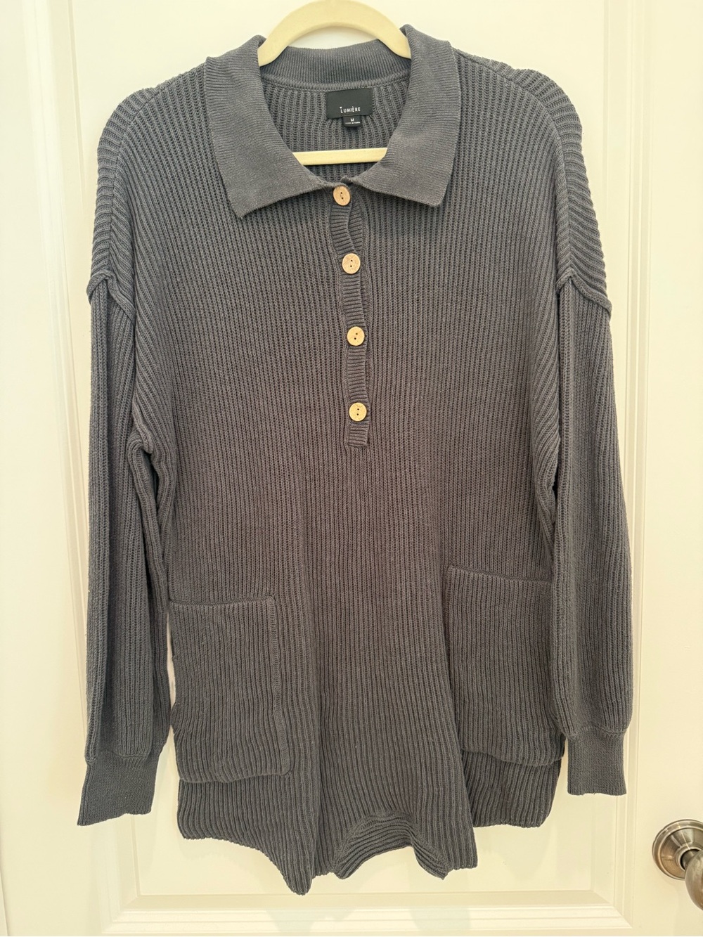 Lumiere Charcoal Ribbed Polo Pocket Sweater Romper